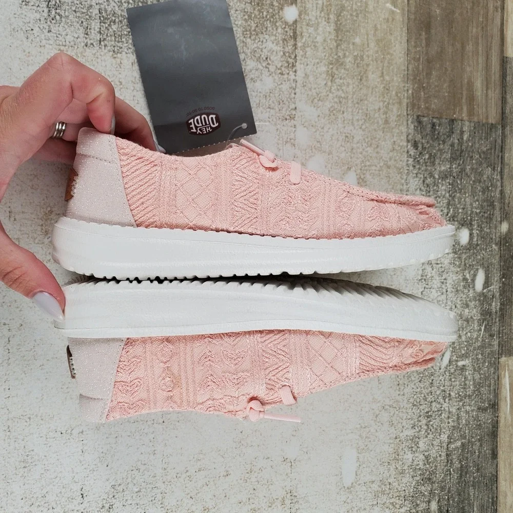 Hey Dude Wendy Crochet Lace Kids Loafer Shoes Sz 13 C13 Pale Pink White Lace-Up